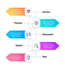 Poster - Flowchart. Timeline business infographic template, workflow and option presentation layout. Vertical step sequence diagram. Project stages planning visualization. Vector schematic graphic plan of work