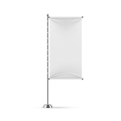 Wall Mural - textile blank banner. empty white realistic outdoor white fabric flag on chrome steel stand. exhibit
