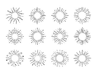 Wall Mural - hand drawn starburst. doodle explosion or sun shine. abstract round contour water splash. minimal fi