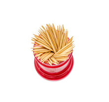 Wooden Toothpicks In A Case Isolated On A White Background.