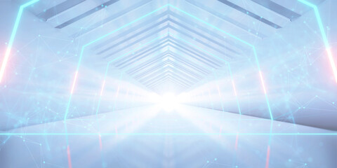 Wall Mural - Abstract interior sci-fi spaceship corridors. futuristic design spaceship interior in blue background. 3d rendering.