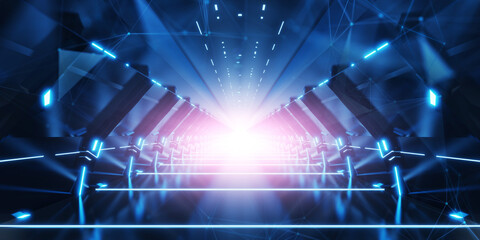 Wall Mural - Abstract interior sci-fi spaceship corridors. futuristic design spaceship interior in blue background. 3d rendering.