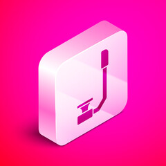 Sticker - Isometric Snorkel icon isolated on pink background. Diving underwater equipment. Silver square button. Vector.