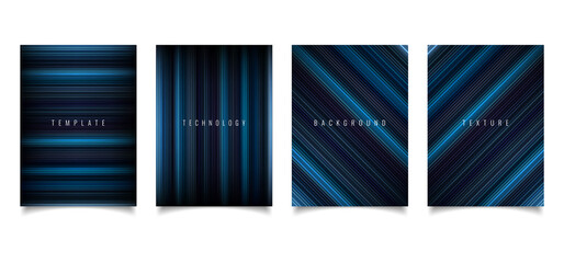 Wall Mural - set of brochure template abstract technology style blue light lines texture on dark background