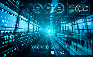 Data analytic concept with high speed motion digital transfer background showing fast big data processing development .