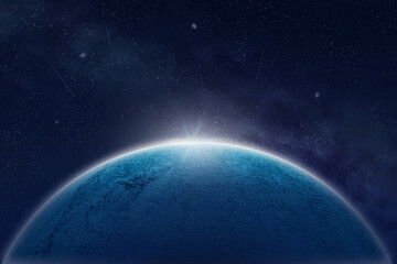 Wall Mural - Beautiful abstract planet with sunrise and beautiful stars in space.