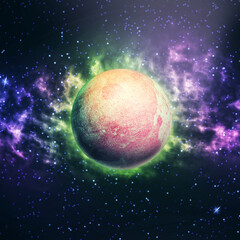 Wall Mural - Beautiful abstract planet with colorful nebulae and beautiful stars in space.