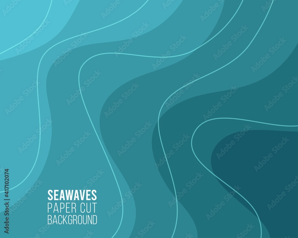 Paper cut Abstract art background 3d layer blue color sea waves, ocean ...