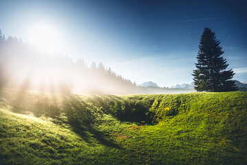 Wall Mural - misty summer night in the durmitor national park. location place village zabljak, montenegro, balkan