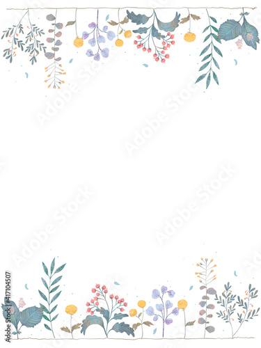 春の優しい色使いのオシャレな植物やお花の白バックのイラスト Wall Mural Melchi
