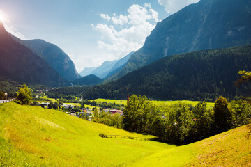 Fototapete - Tranquil summer scene in Oetz village on a sunny day. Location place Tyrol, Austria, Europe.