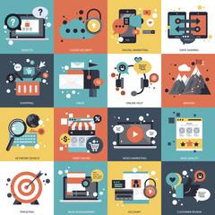 Wall Mural - business, technology and management icon set for websites and mobile applications. flat vector illus