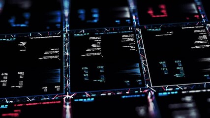 Wall Mural - cyber security background with a program for hacking secret business information. animation. rows of