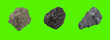 Leinwandbild Motiv Meteorite (Planetoids, Space objects, Stones, Rocks) isolated on Green Background.