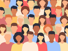 Diverse People Standing Together. Multicultural Group Of People Background (europian, Asian, American). Show TV Concept. Human Social Diversity Crowd. Vector Illustration.