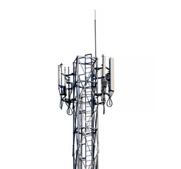 Wall Mural - Telecommunication tower of 4G and 5G cellular. Base Station or Base Transceiver Station. Wireless Communication Antenna Transmitter. Telecommunication tower with antennas isolated on white background.