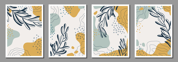 Naklejka na meble Botanical art. Abstract organic vector shapes, leaves, plants. Set of natural templates, covers, posters, greeting cards, frames, backgrounds in doodle style. Simple, minimal design. Modern graphics 