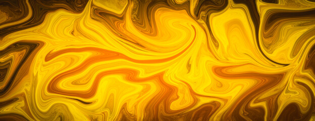 Poster - Brown orange yellow liquid marble abstract inkscape background