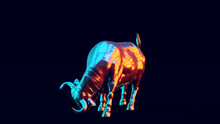 Bull With Blue Orange Moody 80s Lighting 3d Illustration Render
