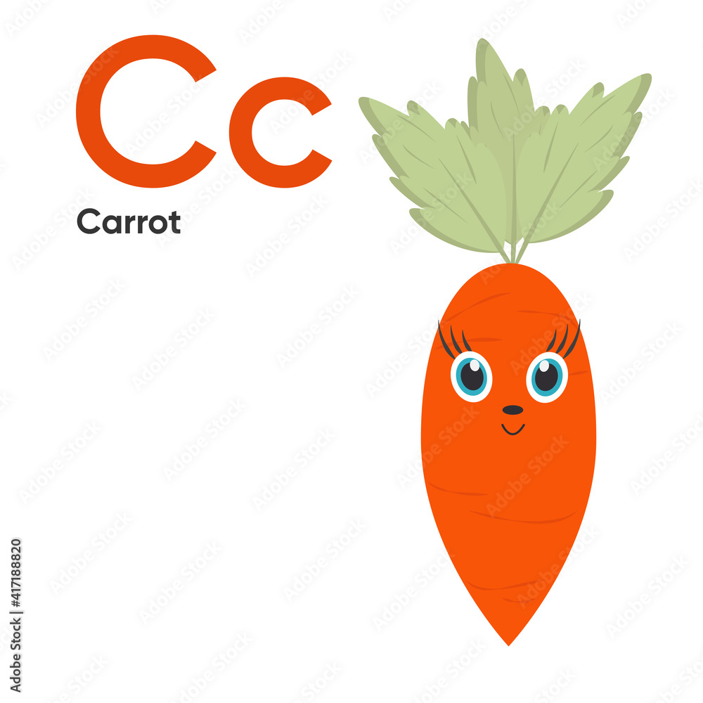 Cute Vegetables anf Fruit Alphabet Series A-Z. Vector ABC. Letter Cc ...