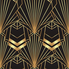 Wall Mural - Art deco style geometric seamless pattern in black and gold. Vector illustration. Roaring 1920 s design. Jazz era inspired . 20 s. Vintage Fabric, textile, wrapping paper, wallpaper.