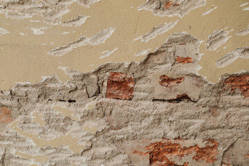 Beautiful red brick wall with cracked and damaged surface, background for a template, no person
