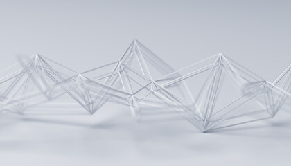 Abstract 3d render, white background design with connected lines, network concept