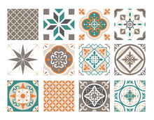 Tile Ornament Colorful Patchwork Set, Ceramic Geometric Abstract Ornate Decoration Design