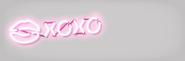 Wall Mural - vector realistic isolated neon sign of xoxo kiss saying logo for template decoration on the white ba