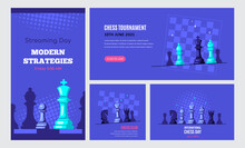 Set Of Banner Templates Of Different Sizes. Chess Club, Chess Tournament, International Chess Day, Online Chess Streaming