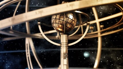 Wall Mural - armillary sphere and zodiac astrology signs. 4k. 3d animation. uhd. 3840x2160.
