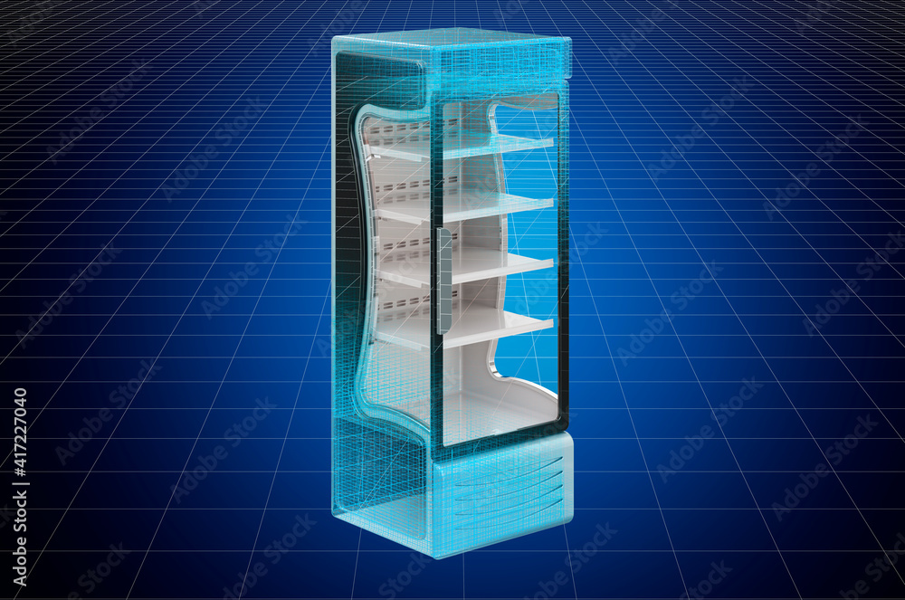 Visualization 3d cad model of refrigerated display case, showcase ...