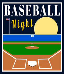 Wall Mural - Night baseball with bright moon over stadium