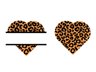 Wall Mural - Set of leopard prints hearts. Split monogram. Vector stock illustration for banner or poster.