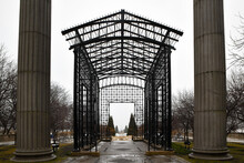 Vintage Iron Trellis Arch Gate To Public Park