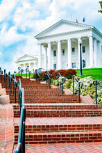 Virginia Statehouse, Richmond, Virginia VA Legislature, Public Buildings, On A Sunny Day With Blue Sky And Clouds
