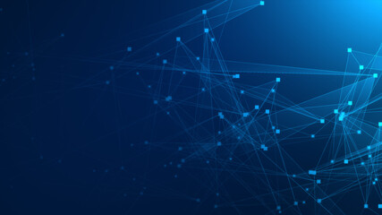 Canvas Print - abstract blue polygon tech network with connect technology background. abstract dots and lines textu