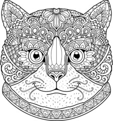 Wall Mural - cat head coloring page mandala design. print design. t-shirt design.