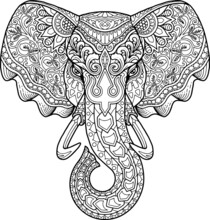 Elephant Head Coloring Page Mandala Design. Print Design. T-shirt Design.