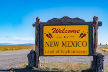 Welcome To New Mexico Sign Near The Colorado - New Mexico State Border