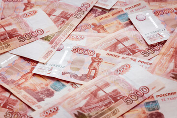 Many 5k ruble bills as a full-frame background