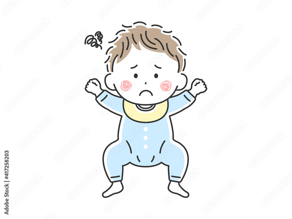 ベビー服を着て寝転んでいる不機嫌な赤ちゃんのイラスト Stock Gamesageddon