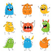 Set of hand drawn cute funny monsters isolated on white background. Character design for kids.