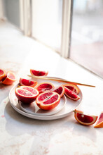 Blood Oranges Sliced On A Plate