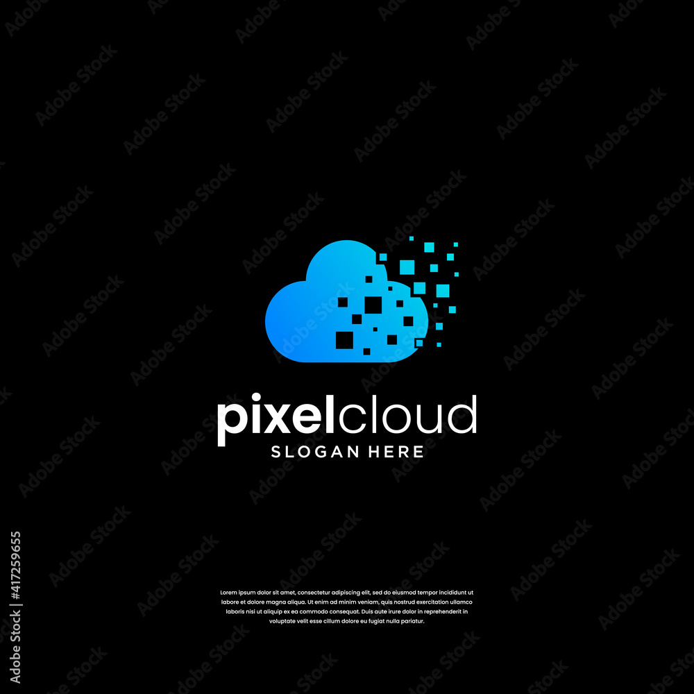 pixel cloud tech logo design inspiration Stock Vector | Adobe Stock