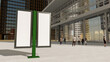 3D mock up blank advertisement flag banner on stand in downtown