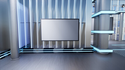 Wall Mural - News Studio, Backdrop For TV Shows .TV On Wall.3D Virtual News Studio Background, 3d illustration