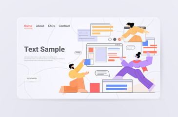 Wall Mural - businesspeople developers creating computer app user interface application development concept horiz