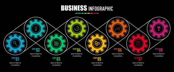 Wall Mural - Infographics gear design vector and business icons with 8 options for presentation and web site	
