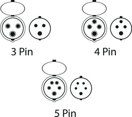 Three phase socket icon with 3, 4, 5 pin